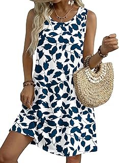 Summer Dresses for Women 2026 Sleeveless Casual Floral Tshirt Sundress with Pockets Loose Tank Beach Dress