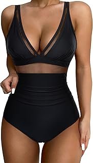 Women Sexy Mesh Tummy Control Swimsuit Push Up High Waisted Bathing Suit