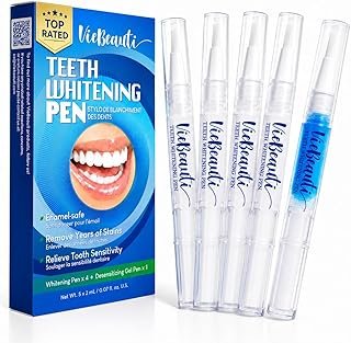 Teeth Whitening Pen Gel Kit, 35% Carbamide Peroxide Gel for Stain Removal, No Sensitivity, Remineralizing Pen, Brighter Smile in 2 Weeks, Mint Flavor, 5 Pack