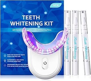 Teeth Whitening Kit with LED Light: 3 Whitening Gel Pens with 35% Carbamide Peroxide - Remove Coffee Tea Stains - 32X Dual LED Light - Safe Enamel Care - Daily Routine - for Yellow Teeth Users