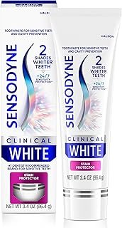 Sensodyne Clinical White Toothpaste Clinically Proven Whitening for Sensitive Teeth, Stain Protector, 3.4 oz