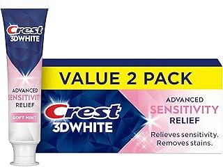 Crest 3DWhite Advanced Whitening Sensitivity Relief Toothpaste, Soft Mint, 3.3 oz, Pack of 2
