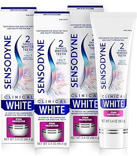 Sensodyne Clinical White Toothpaste Clinically Proven Whitening for Sensitive Teeth, Stain Protector, 3.4 oz x 3