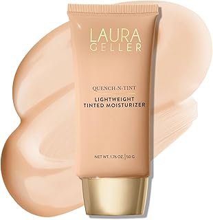 LAURA GELLER NEW YORK Quench-n-Tint Tinted Moisturizer - Sheer to Light Buildable Coverage - Natural Glow Finish - Lightweight Formula with Hyaluronic Acid, 01 Porcelain/Fair
