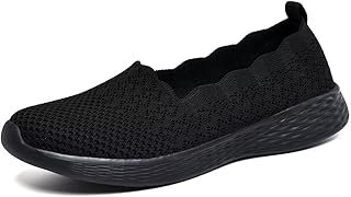 Women's Walking Slip on Shoes, Knit Comfortable Slip Resistant Shoes for Women, Lightweight Breathable Low-Top