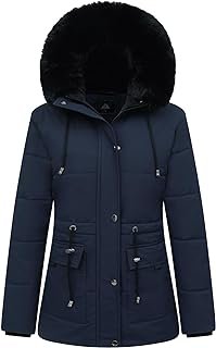 Women's Warm Winter Puffer Coat Thicken Fleece Lined Down Jacket Faux Fur Detachable Hood Snow Parka