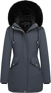 Women's Long Winter Down Coat Thicken Fleece Lined Parka Warm Puffer Jacket With Faux Fur Detachable Hood